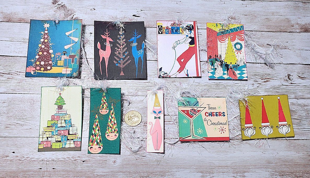 9-Christmas-Retro-Mid Century-1950-Kitschy-Atomic-Linen Cardstock-Gift-Hang-Tags