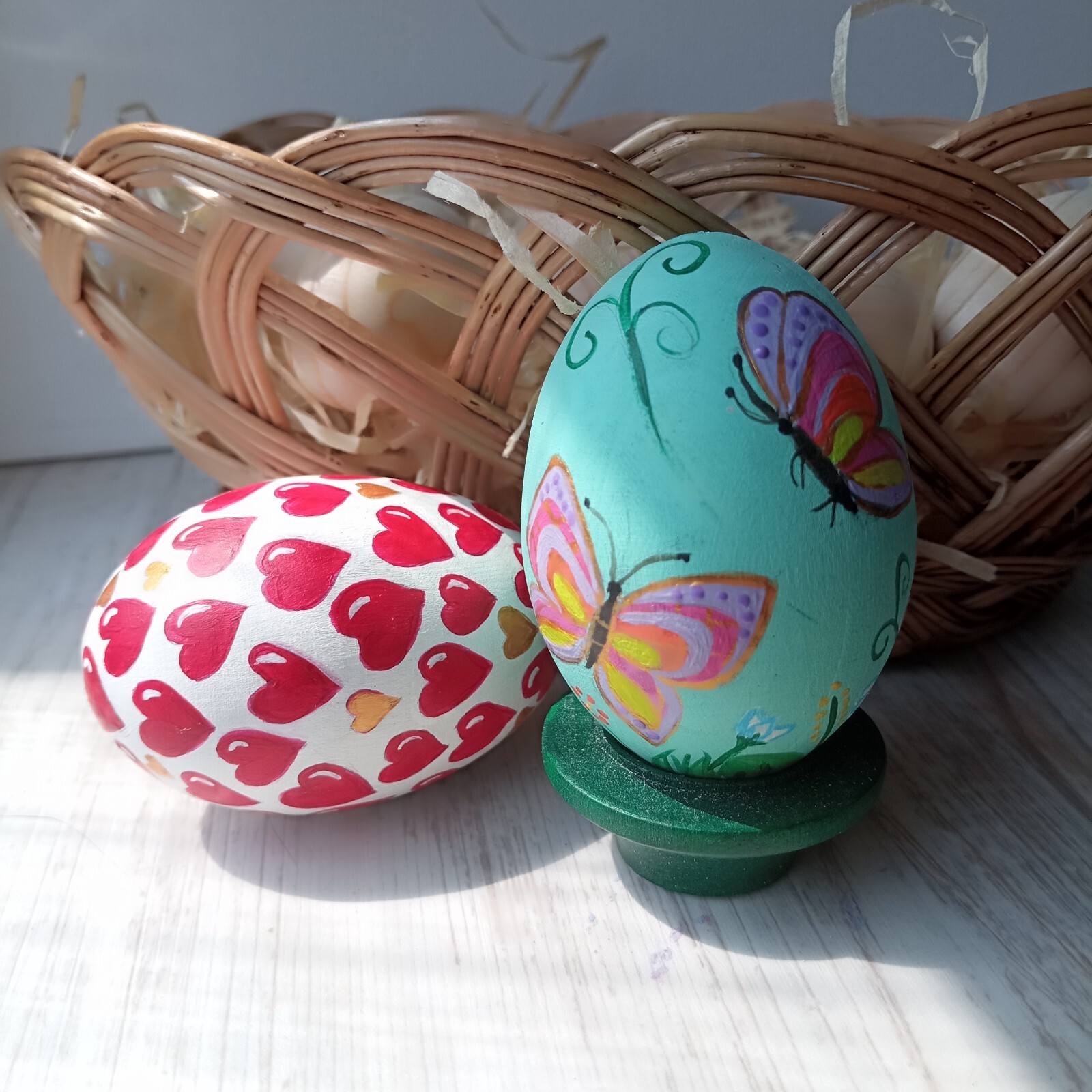 Easter Eggs in Gift Box,set of 2 Hand-Painted Wooden Eggs Easter Decorations