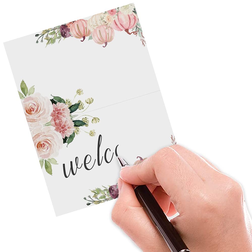 Pumpkin Place Cards with Floral, 24 Pcs Fall Theme 12×12 inches, Pink Floral