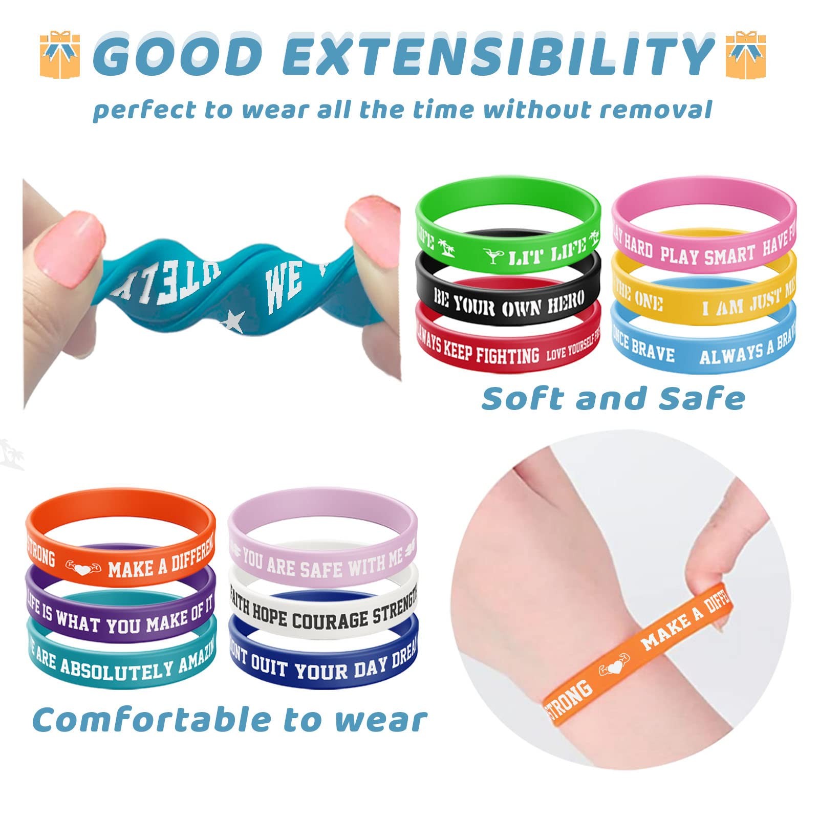 40 Pieces Inspirational Silicone Bracelets Motivational Silicone Wr