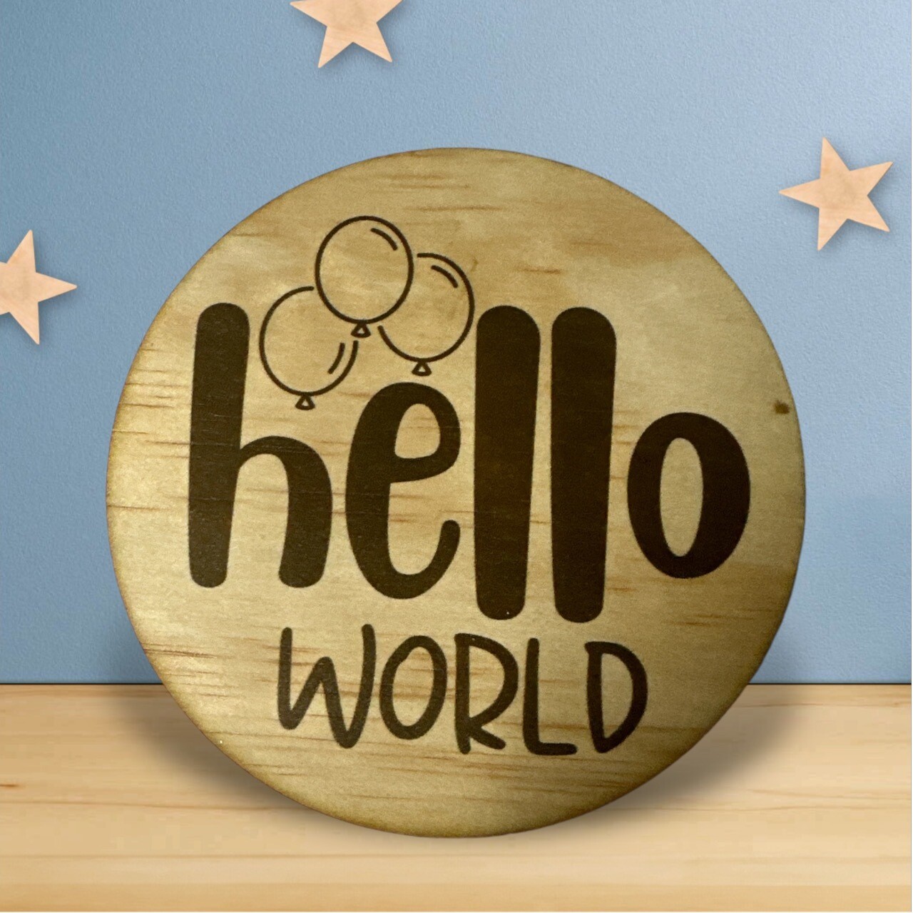 Hello World Baby Announcement Disc – 125mm | Balloons | Celebration | Shower