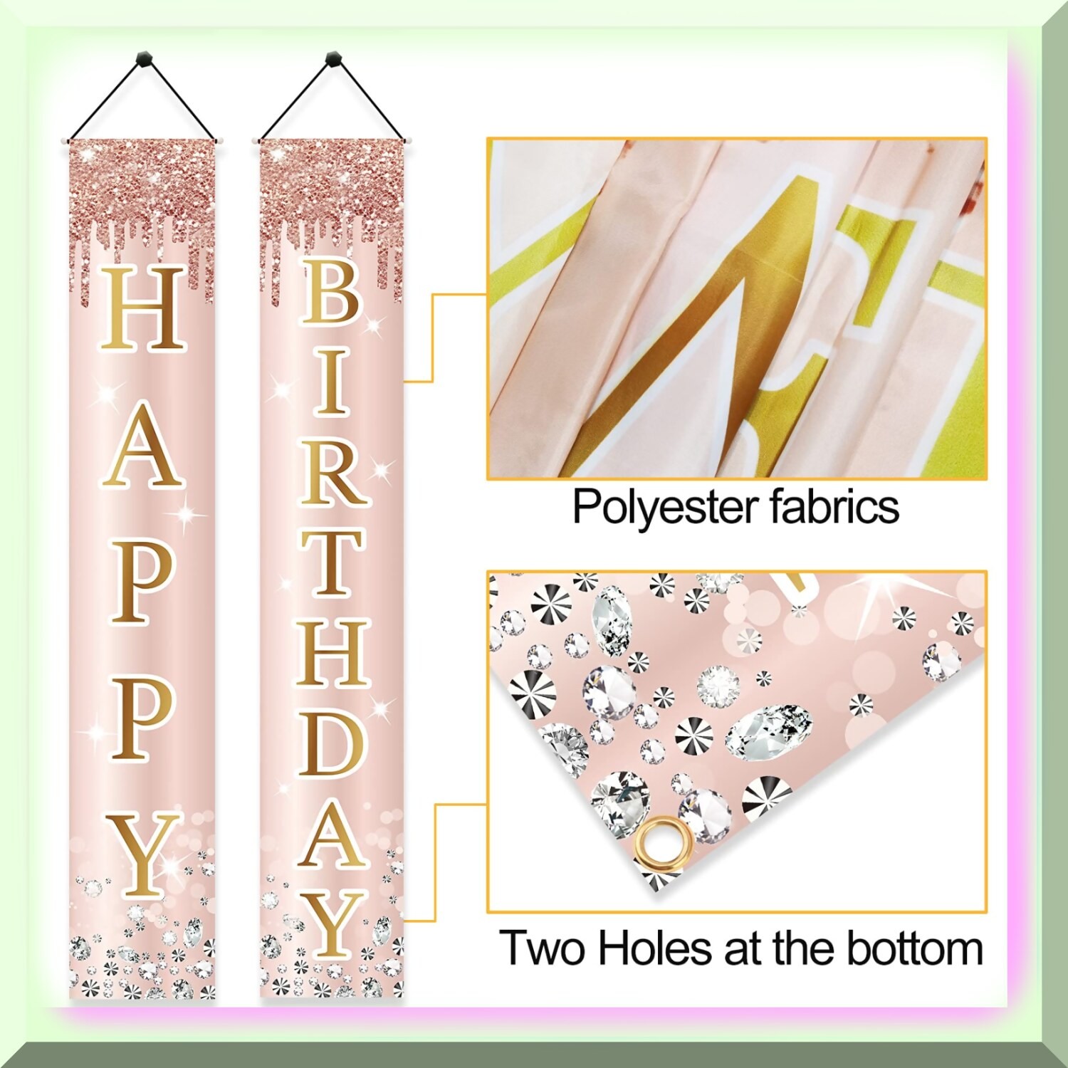 Rose Gold Birthday Door Banner Set 71×12 inches