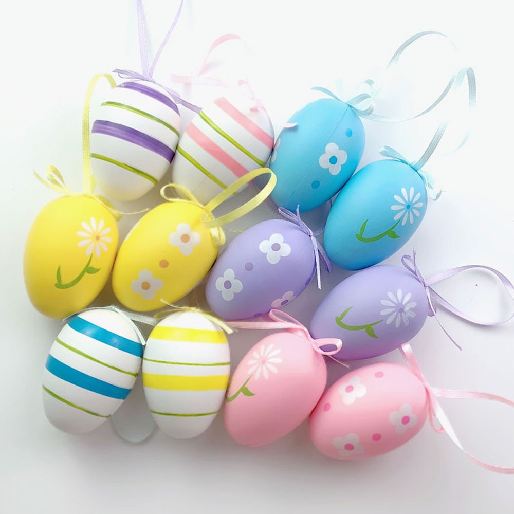 Easter Eggs Decorations,12Pcs Easter Eggs Hanging Ornaments,Painted Egg JQ