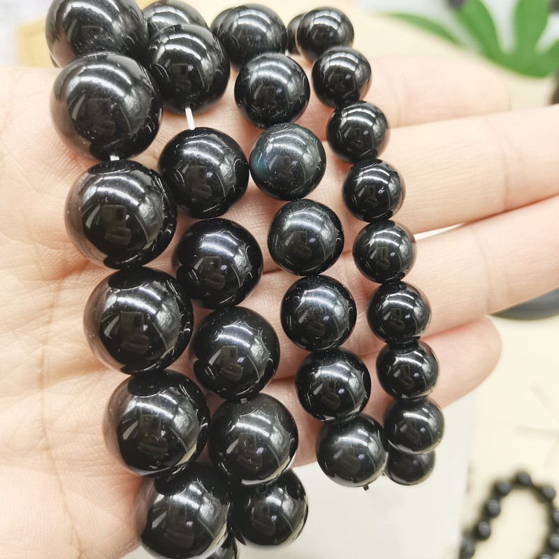Natural Black Obsidian Bead Bracelet for Meditation Protection Unisex‌Daily Wear