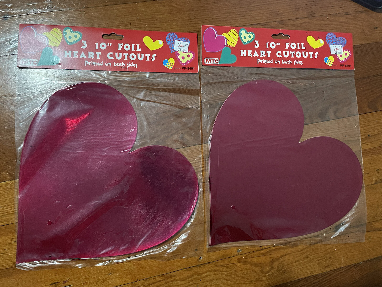 Lot Of 2 Foil Heart Cutouts Printed On Both Sides