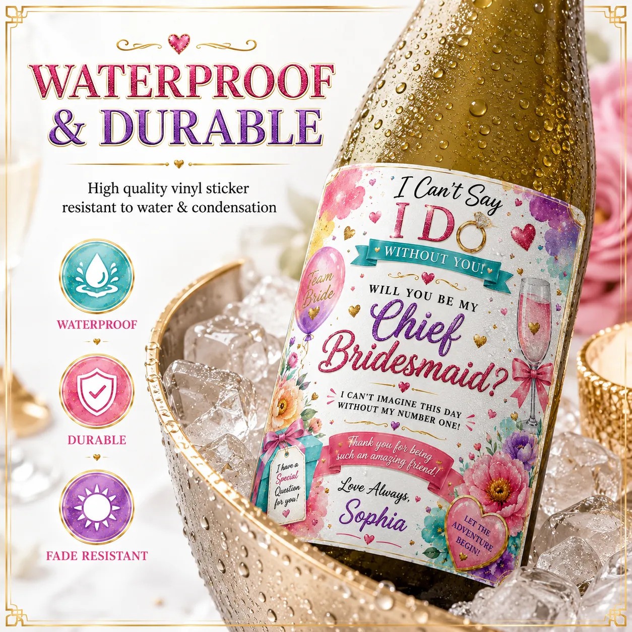 Personalised Chief Bridesmaid Proposal Bottle Label Sticker Wedding Gift