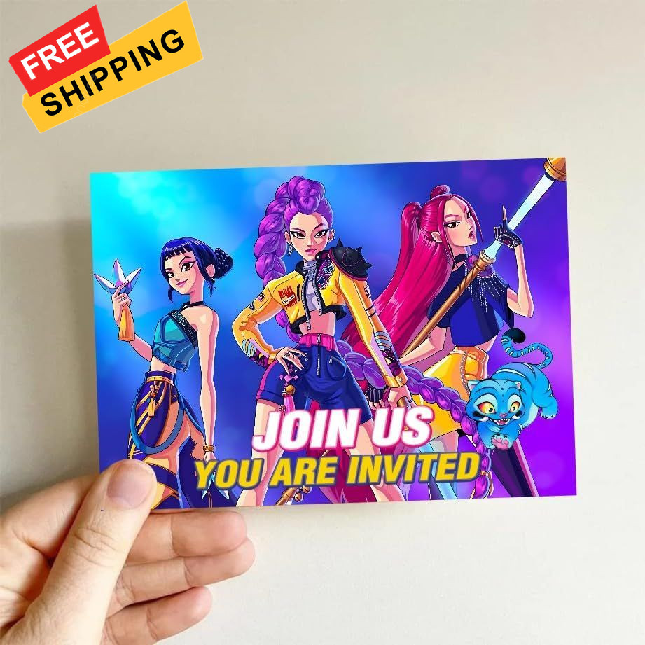 YEEFIGRO 16pcs Demon Movie Hunters Birthday lnvitation Cards 4.2″x6″, Purple