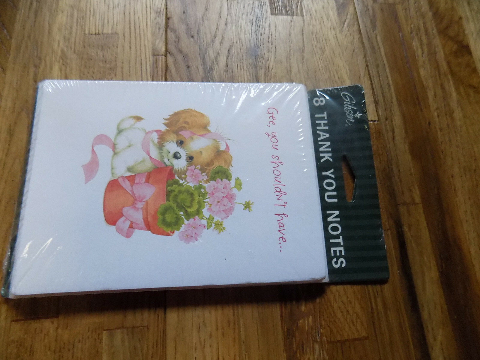 Thank You Notes Gibson 8 SEALED Puppy Flowers