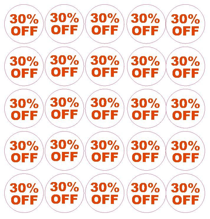 30% Percent Off Sale Sticker Retail Store FLEA MARKET Boutique MADE IN USA #D55