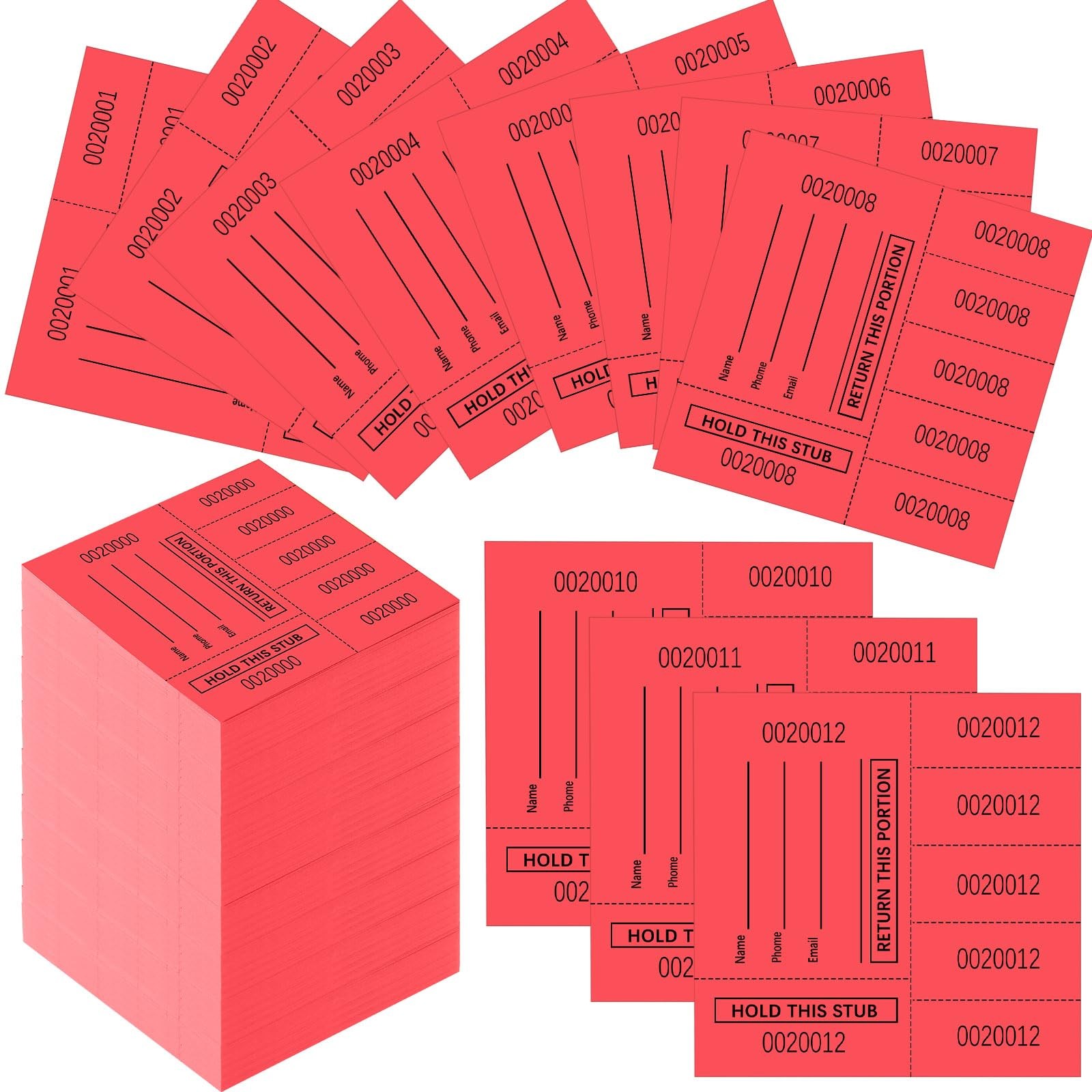 1000 PCS Red 5 Bid Raffle Tickets Chinese Auction Sheets Numbered Fundraiser