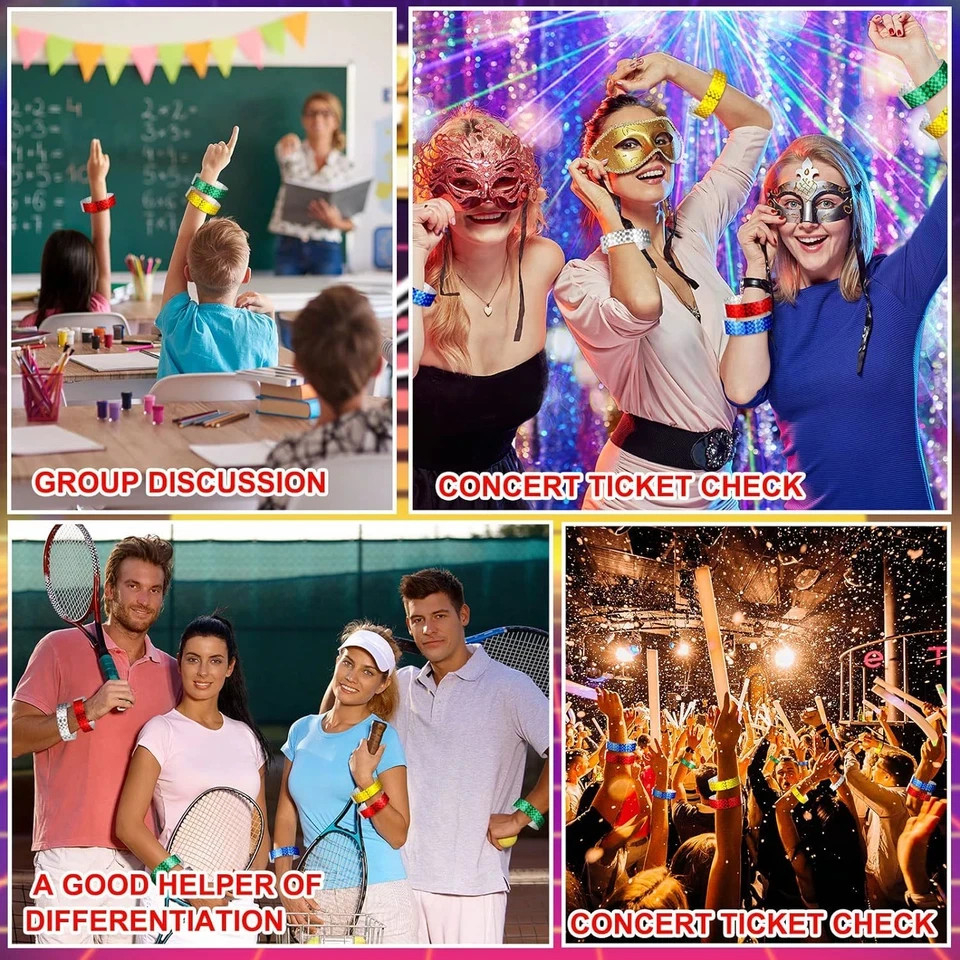 500 Pack Holographic Party Wristbands Assorted Colored Wristbands with Buckle Wr
