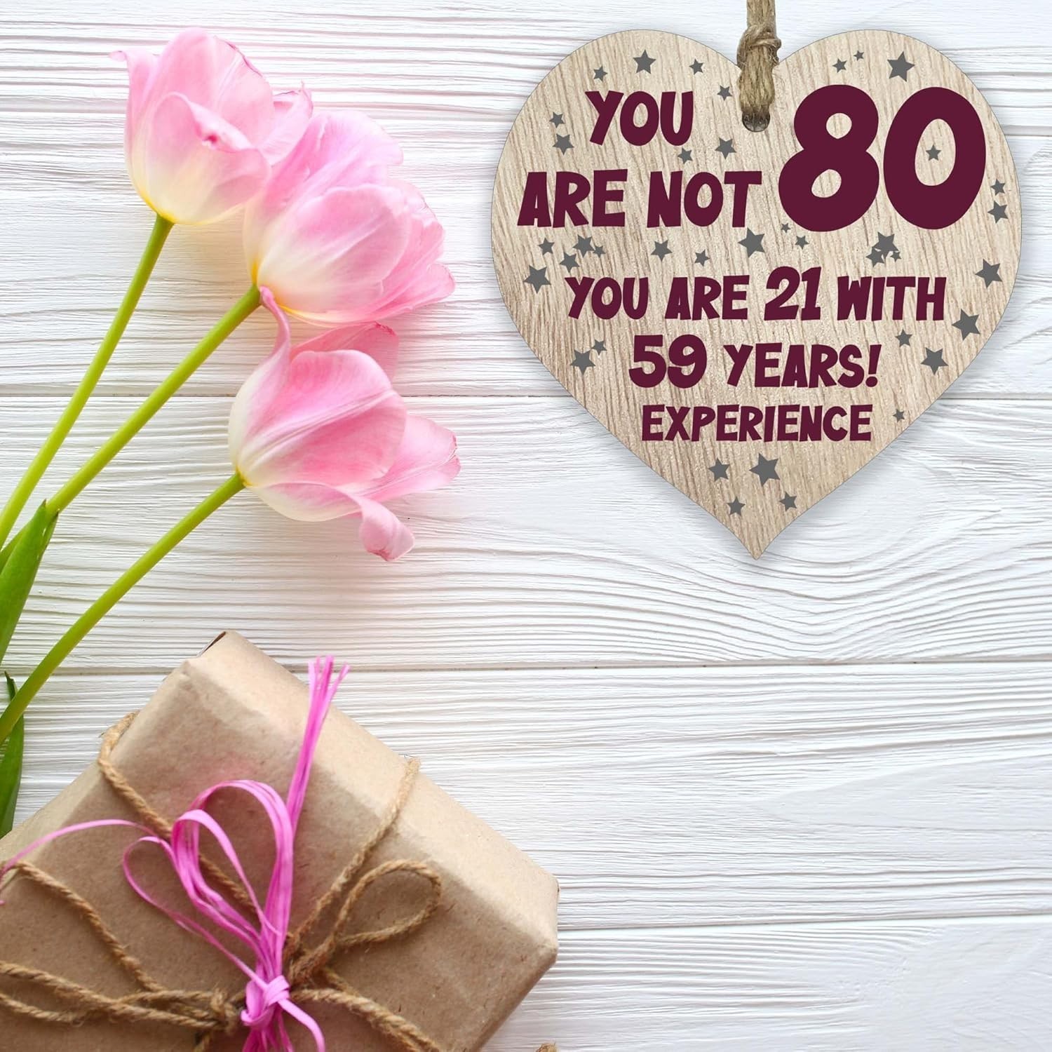Unique Handmade 80th Birthday Gift – Light Wood Heart Plaque for Mum & Dad