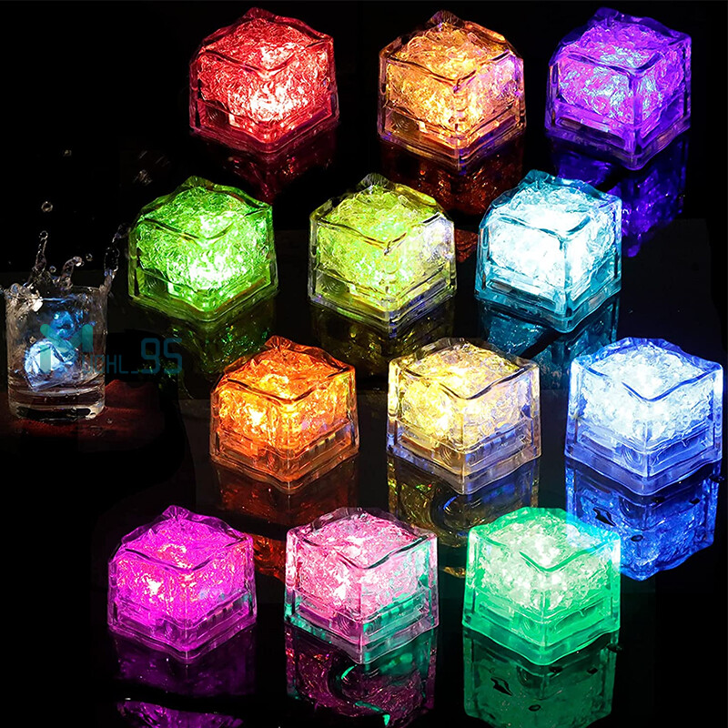 12~48 Pcs Rainbow Flash Color Light Up Party Rave club Wedding LED Glow Ice Cube