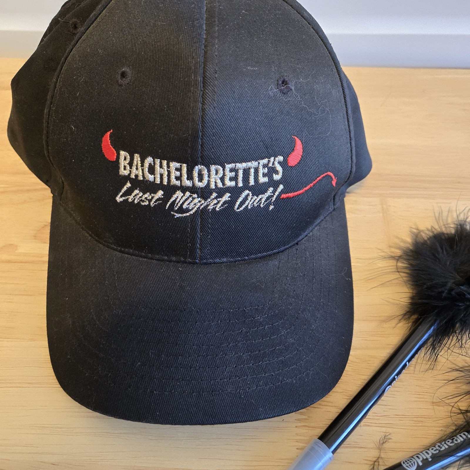 Bachelorette’s Last Night Out Baseball Cap Party Hat & 10 Feather Boa Pens Bride