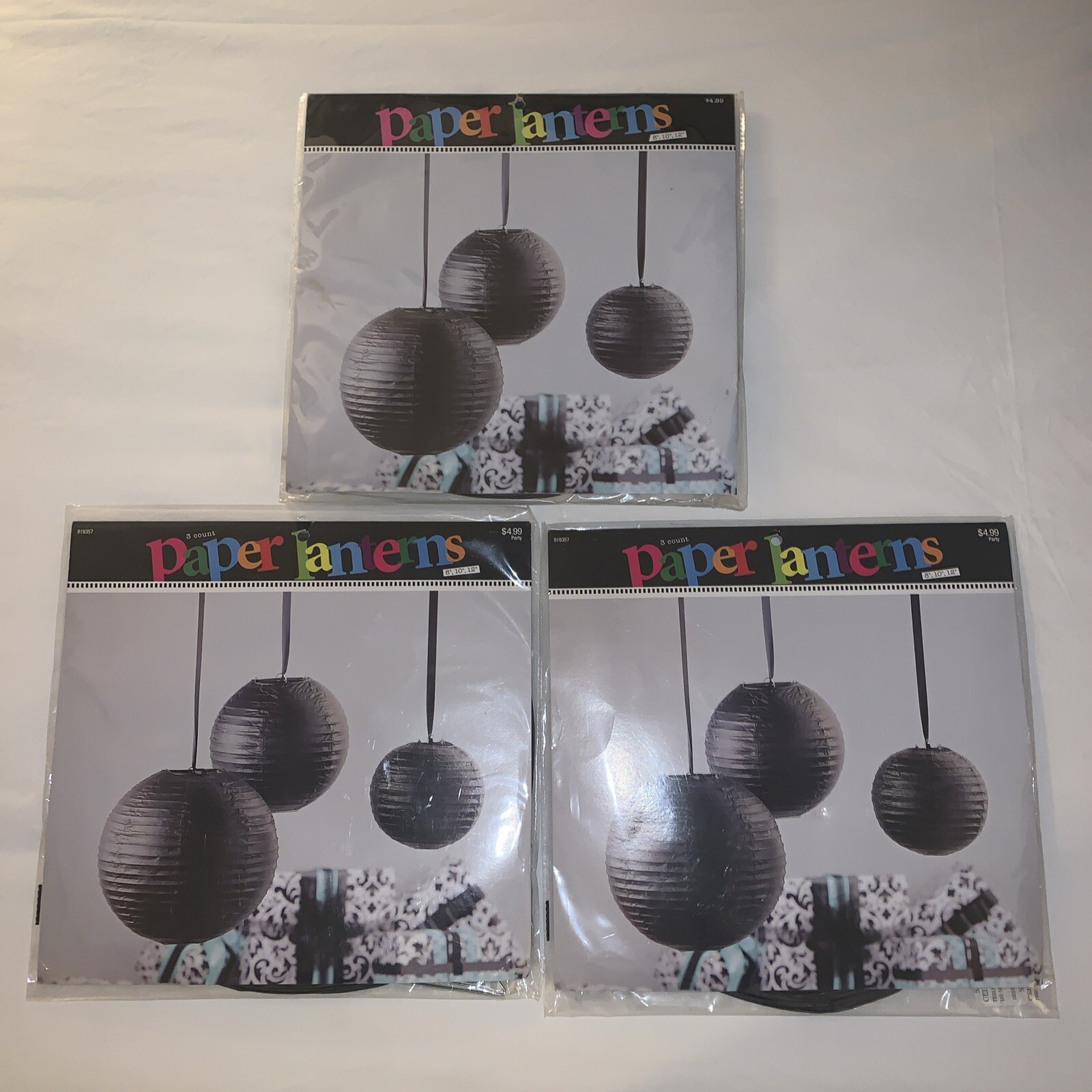 Bag of Chips Black Paper Lanterns set of 9, 3 of 3 sizes each: 12″, 10″, 8″, New