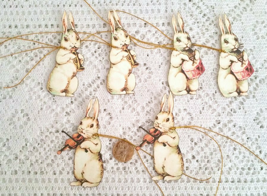 6~Easter~Vintage~Primitive~Hare~Bunny~Fussy Cut~Linen Cardstock~Gift~Hang~Tags