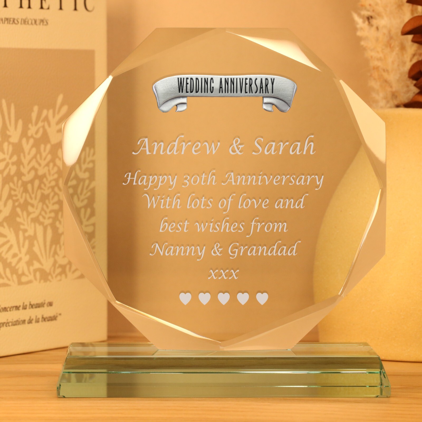 30th Pearl Wedding Anniversary Pewter Feature Engraved Glass Gift 30 Years Gifts