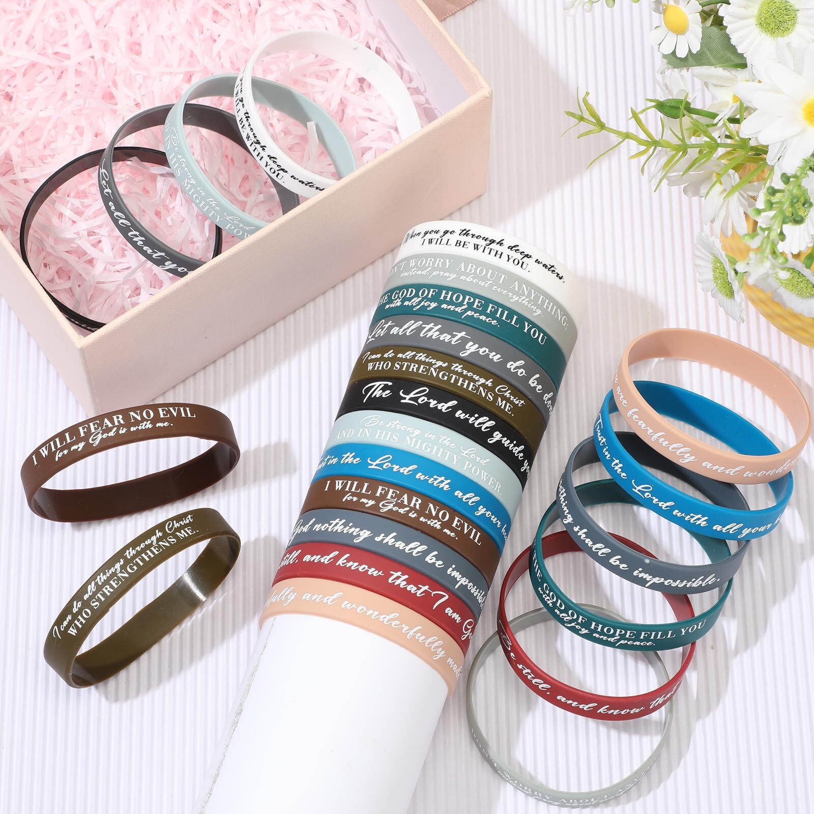 24Pcs Religious Silicone Bracelet Bible Verse Wristbands for Men Women