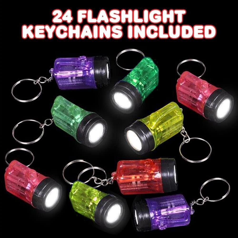 24 Mini Flashlight Keychains Assorted Neon Colors Party Favor Toys (2 dozen)