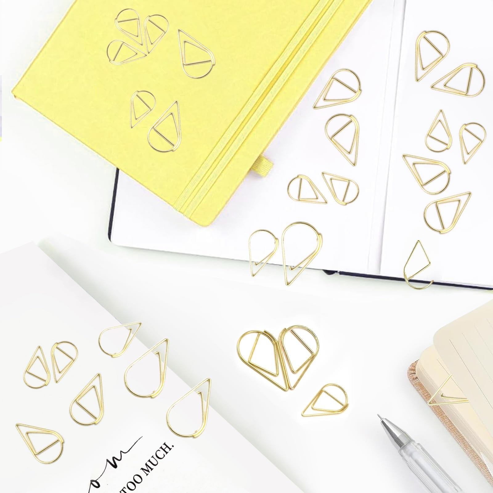 300 Pcs Gold Drops Shaped Paper Clips Set, 150 Pcs Medium Shape and 150 Pcs M…