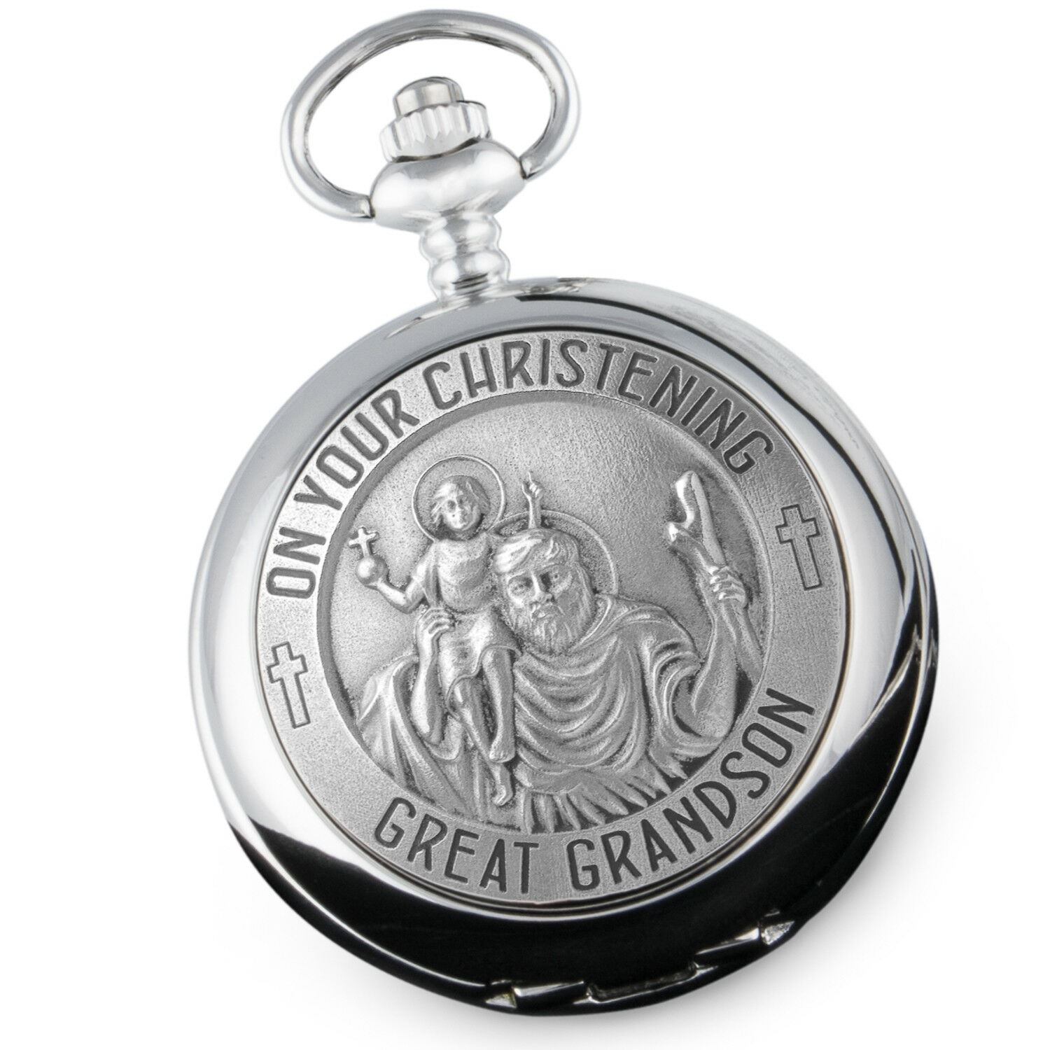 Great Grandson Boys Christening Gift Engraved Boy’s Pocket Watch in Gift Box MOP