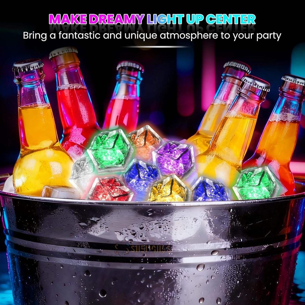 12-96x Waterproof Glow LED Ice Cubes with Liquid Sensor for Wedding Party Drinks