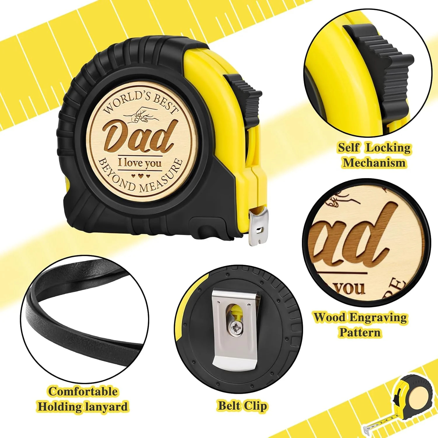 Best Dad Ever Tape Measure 10 FT Engraved Tool Father’s Day Gift for Dad Husband