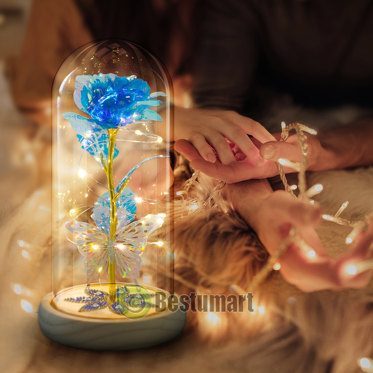 Crystal Eternal Galaxy Rose Flower LED Light Glass In Dome Gifts for Her Lovers