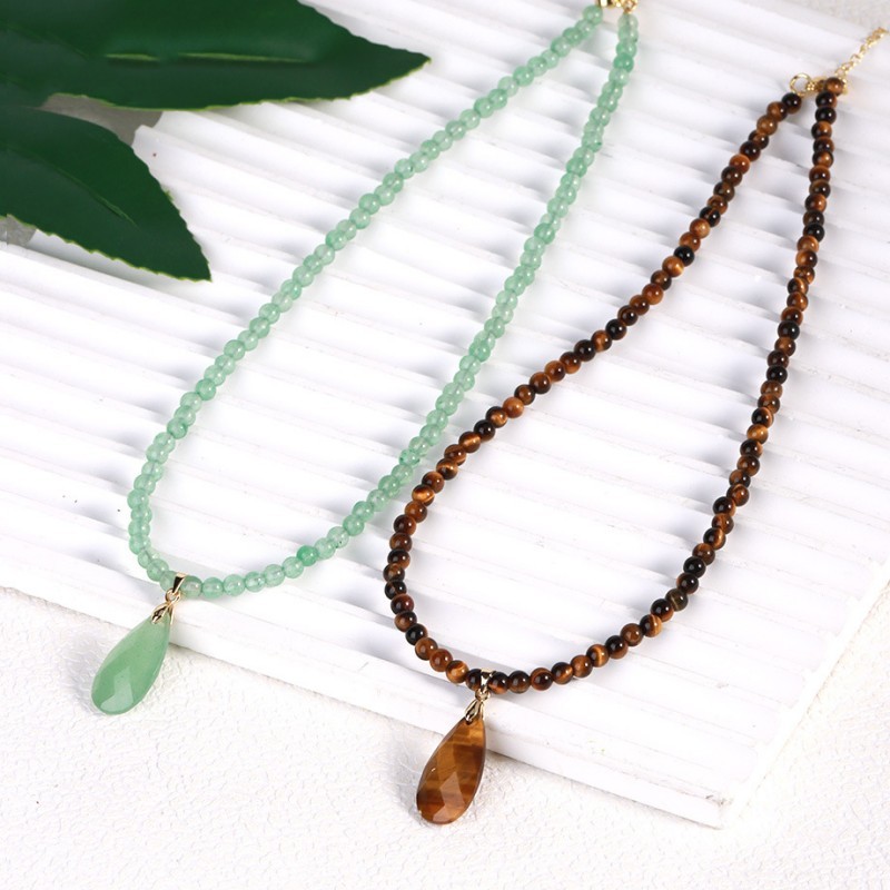 Multi-Style Beaded Choker Necklace Teardrop Pendant Healing Stone Jewelry Gift