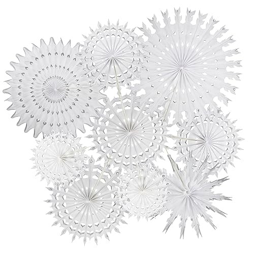 9 Pcs White Paper Snowflake Decorations Frozen Birthday Party Supplies Winter