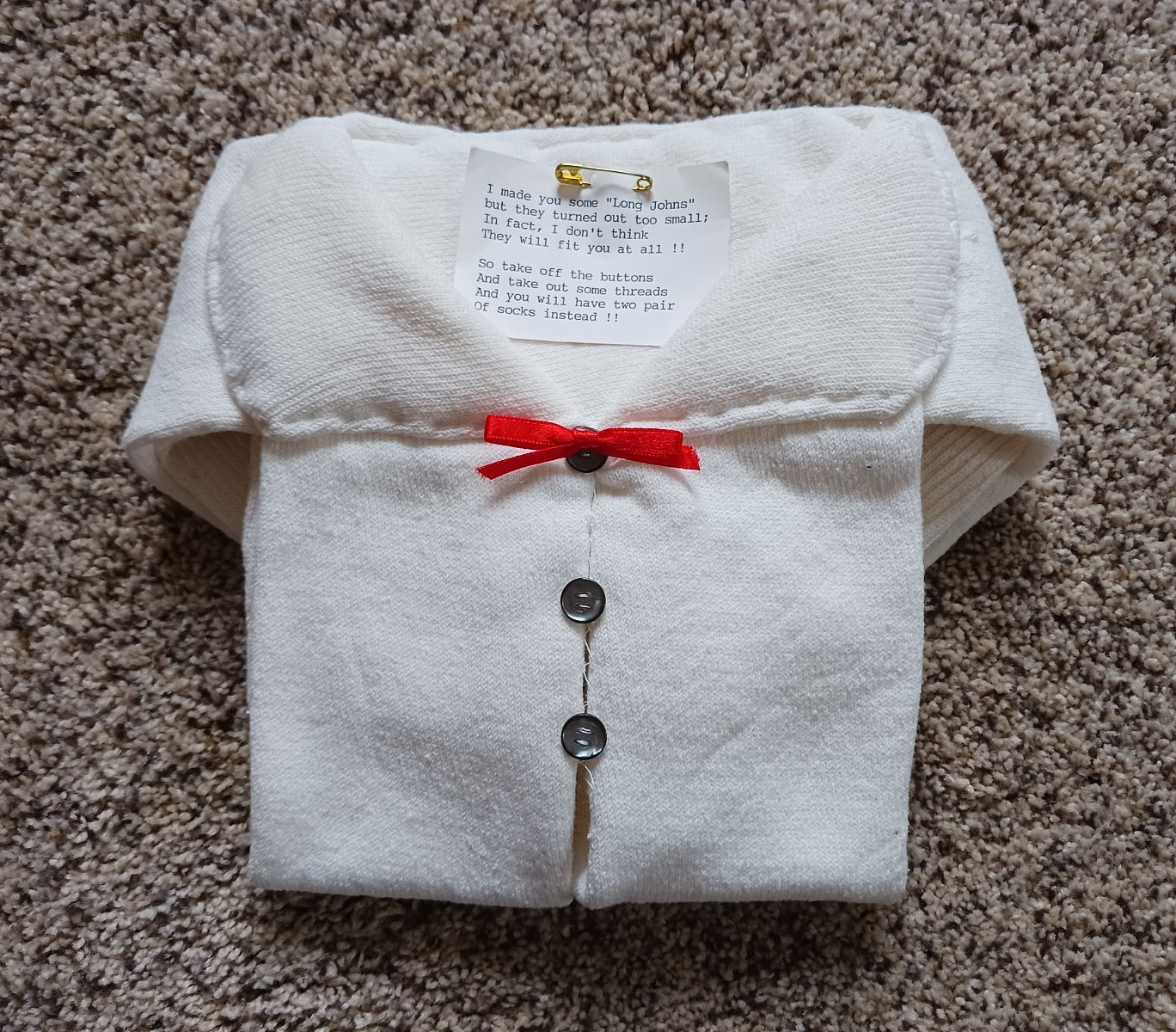 Vintage ‘LONG JOHNS’ Homemade NOVELTY GAG GIFT made from Mens Socks with Poem