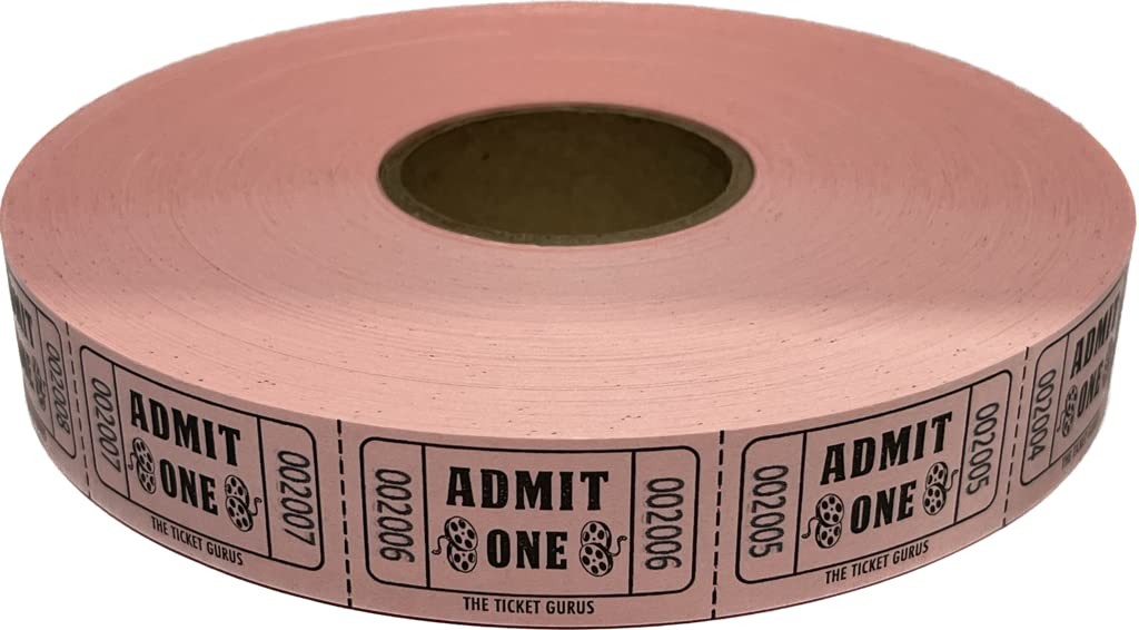 Admit One Raffle Tickets Single Roll Pink Consecutively Numbered 2000 Count