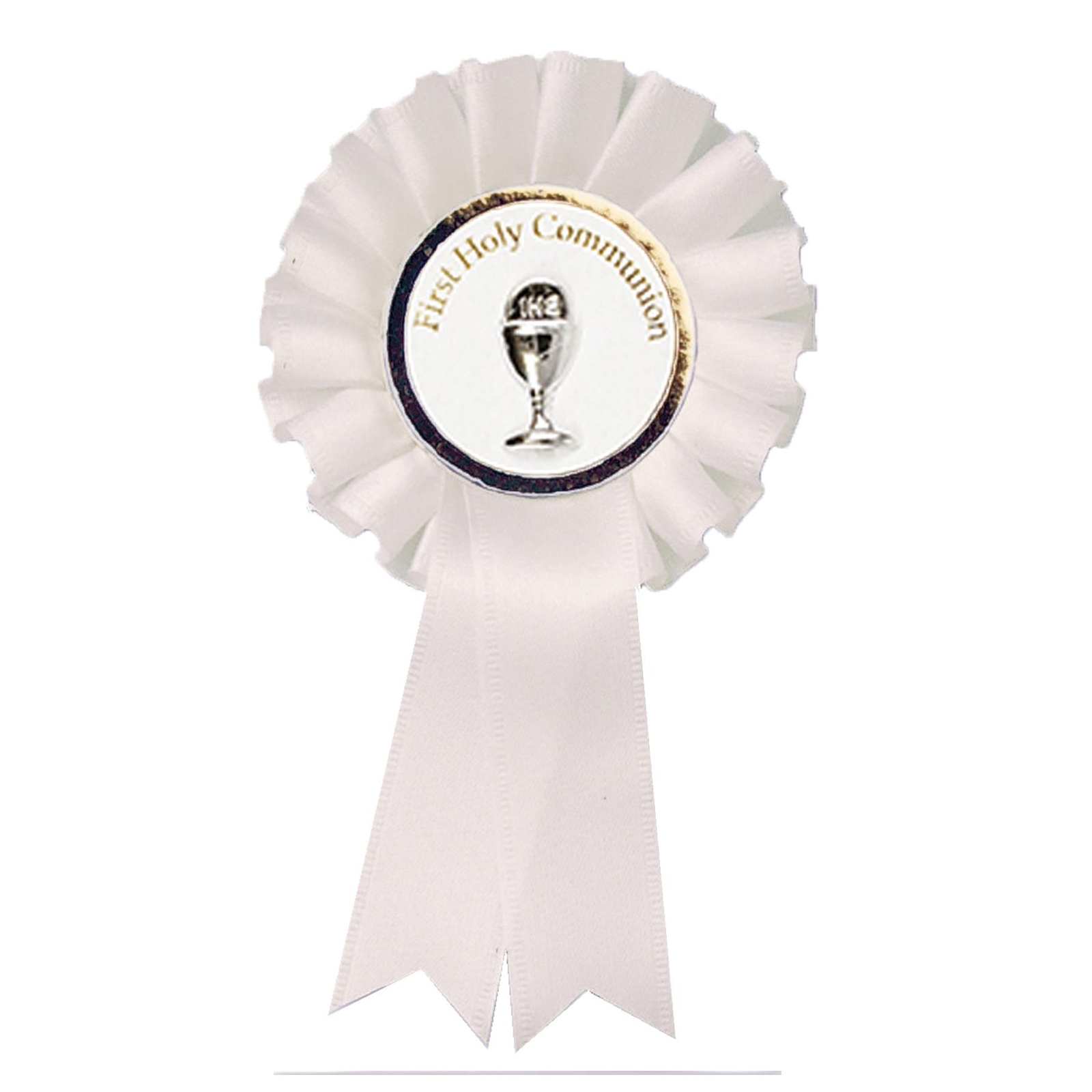 White Rosette Badge with Raised Chalice First Holy Communion C1906