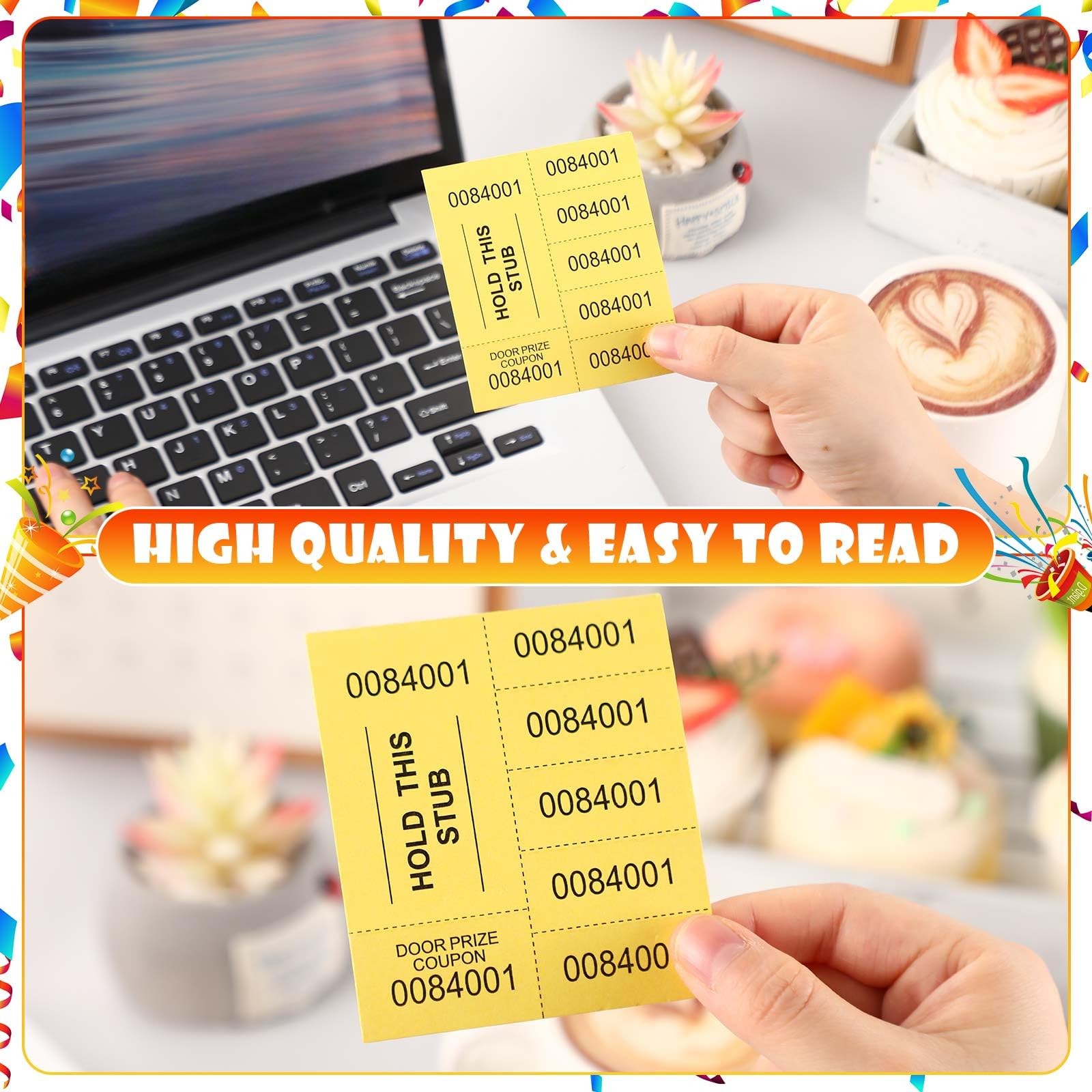 1000 Sheets Raffle Tickets Dark Yellow Chinese Auction 5 Bid Numbers Per Sheet