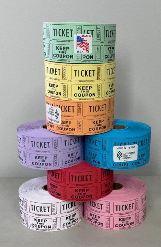 8 Roll Deal of Raffle Tickets 1000 Double Stub Tickets Each Roll