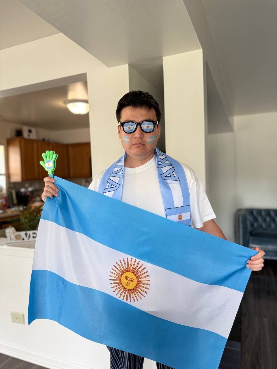 Argentina Soccer Fan Kit Flag Scarf Face Paint Headband Wristbands