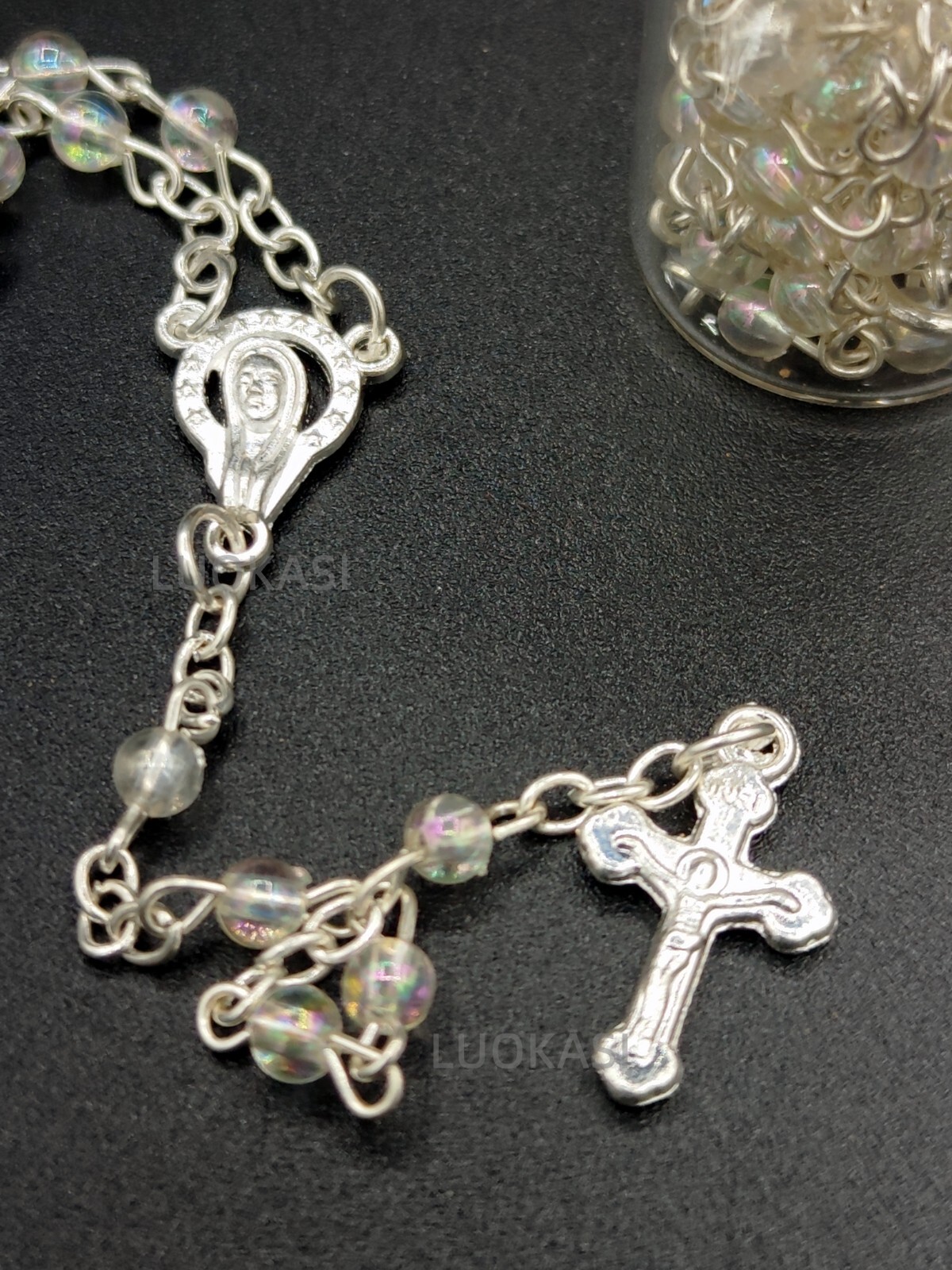 US 12pcs Clear Rosary Necklace in Wishing Bottle w Organza Bag for Keepsake