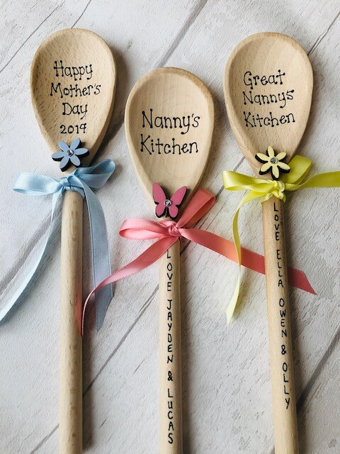Personalised Wooden Spoon Birthday Gift Present Mum Nanny’s Kitchen Grandma Nana