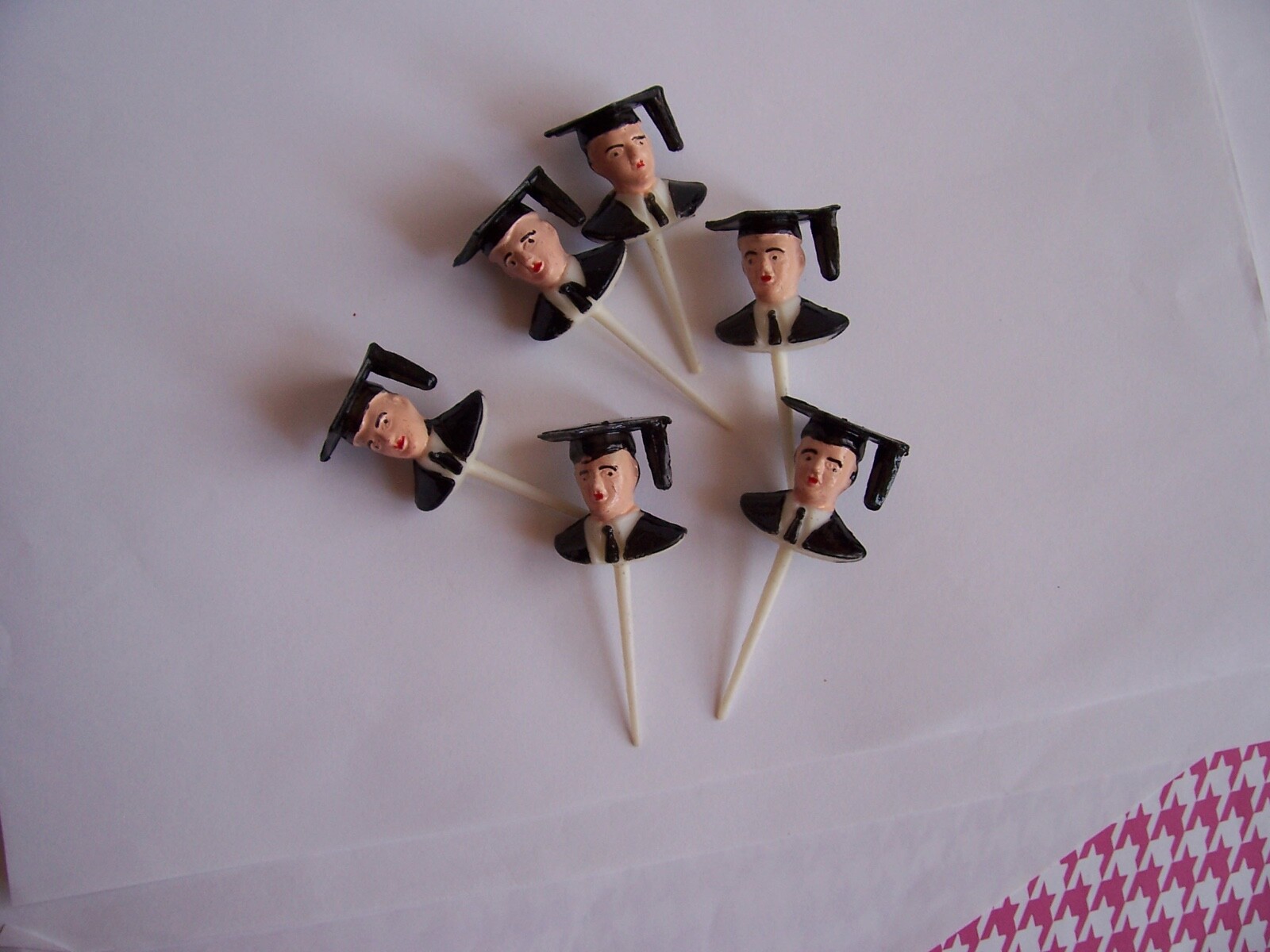 Lot of 24 Vintage Graduation Cupcake Picks Cake Toppers Man Male Robe Boy