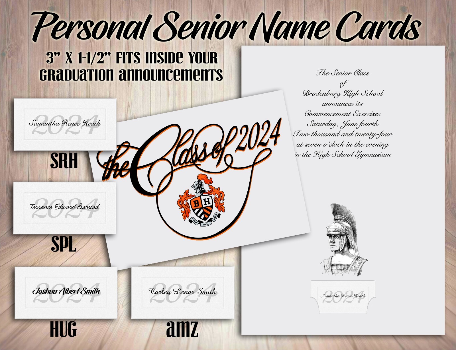 25 Premium Embossed Personal NAME CARDS, Class of 2024 Graduation Announcements