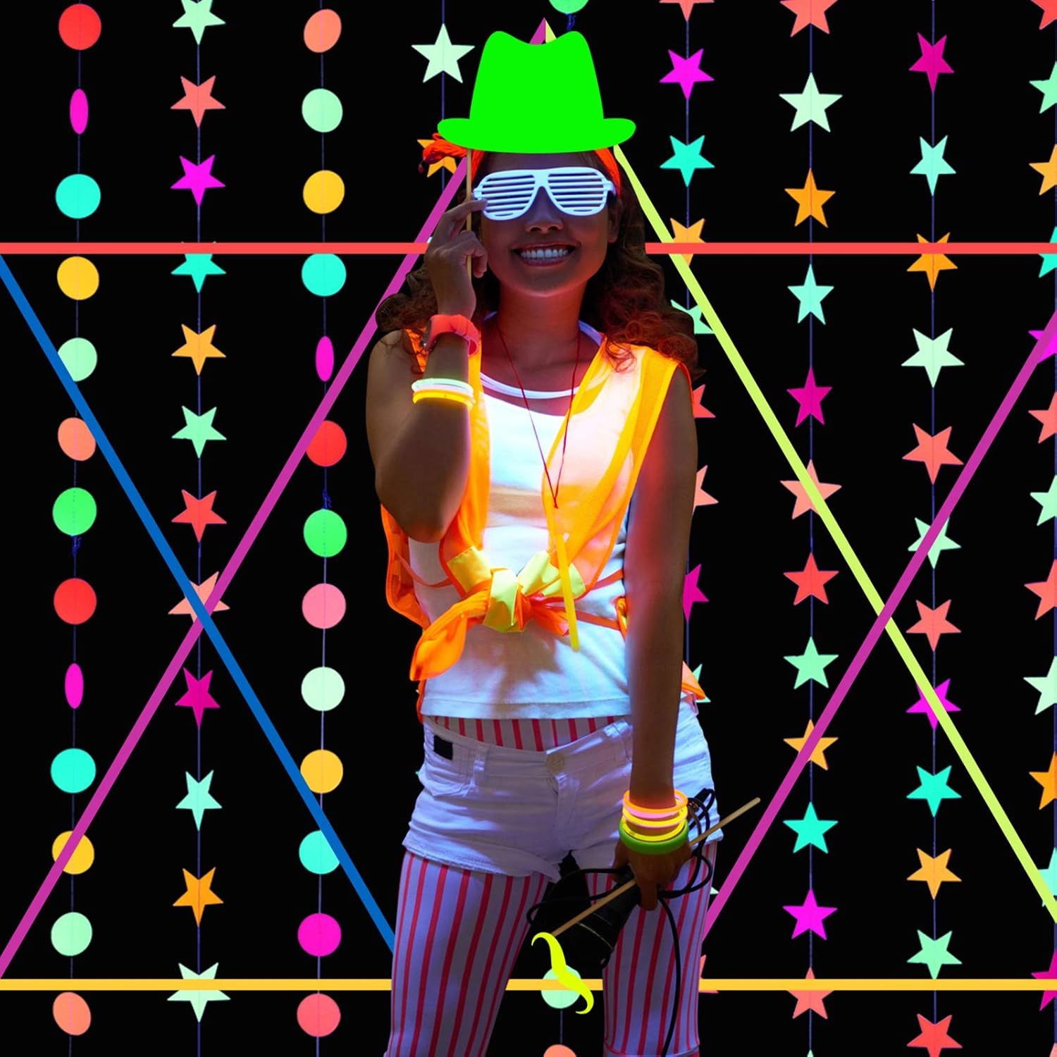 24 Pcs Neon Photo Booth Props Glow Colorful Black Light Fluorescent Decorations