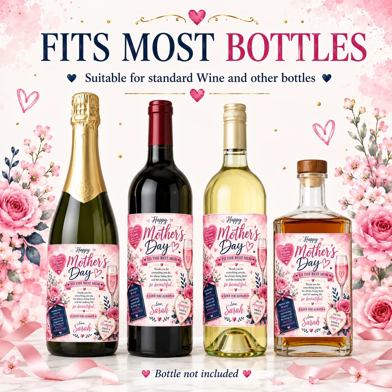 Personalised Mother’s Day Bottle Label Sticker Gift for Mum Wine Champagne