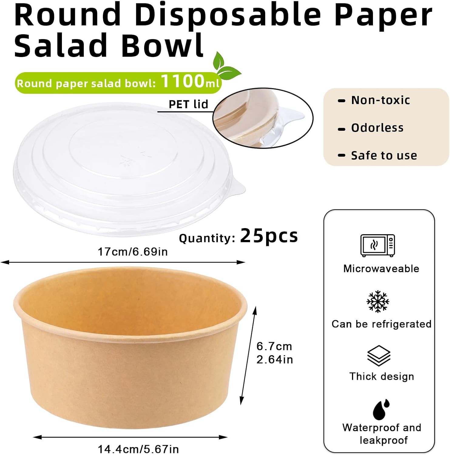 37 oz 25 ​Pack Disposable Bowls W/ Lids Disposable Food Containers W/ Lids Paper