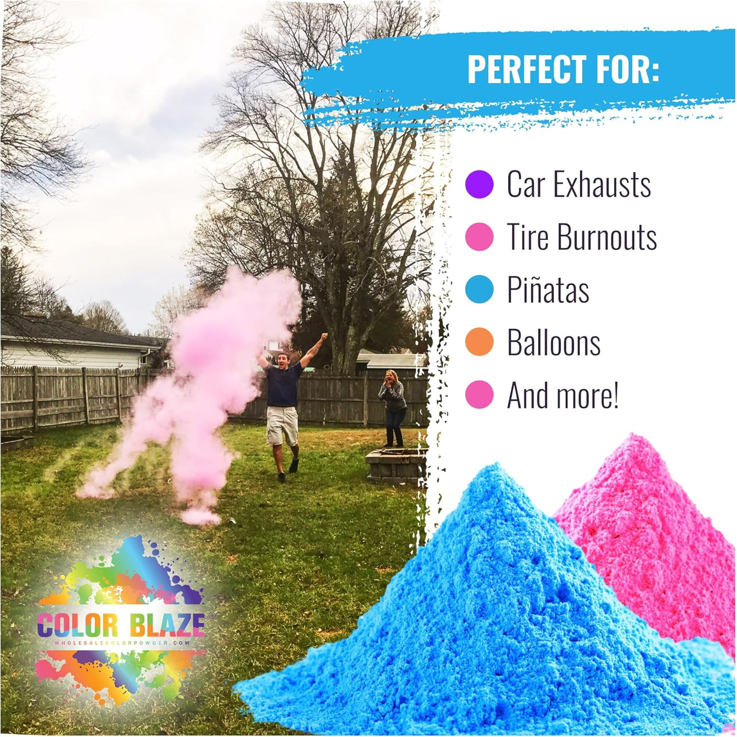 Gender Reveal Powder Pack of 2 Bags 1lb Blue & Pink for Color Toss Burnout