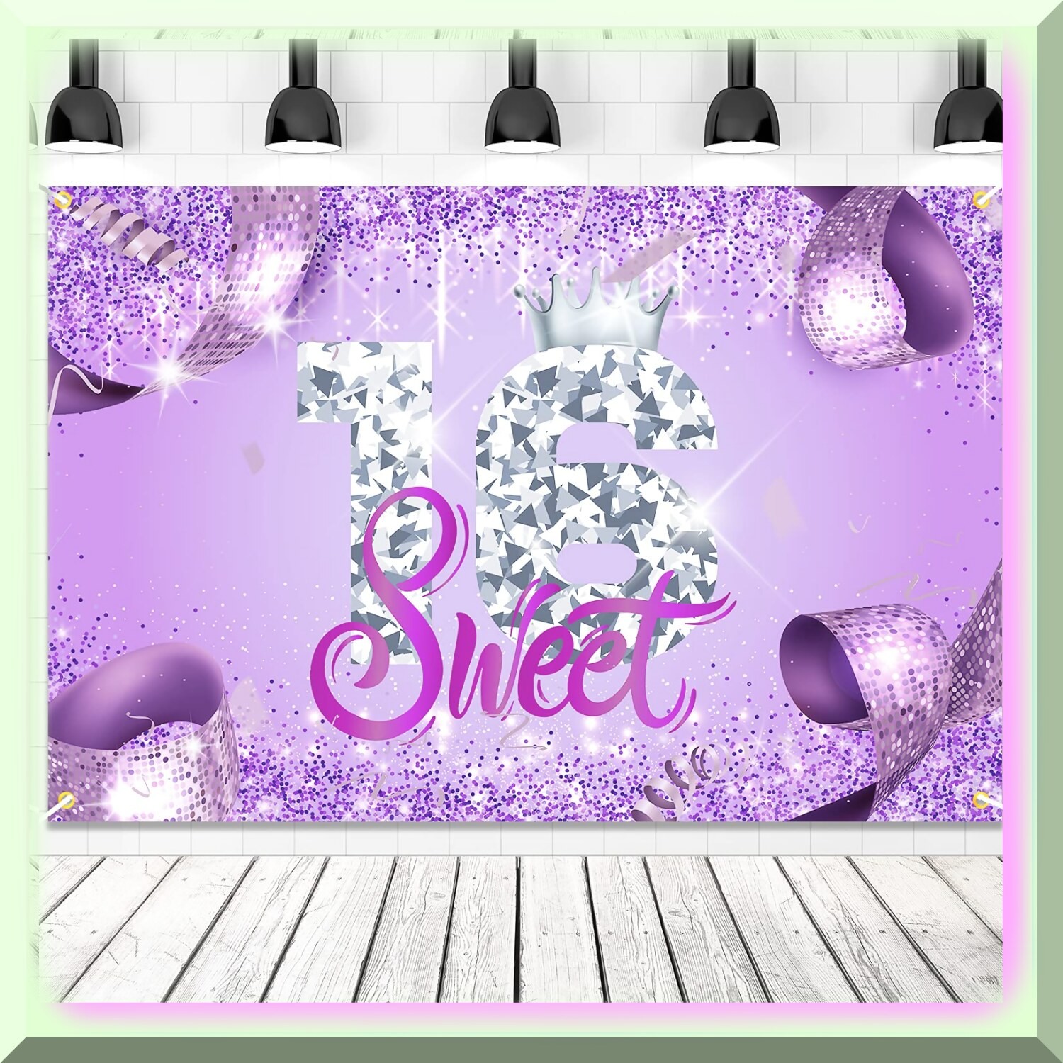 Purple Reign Sweet 16 Queen Birthday Backdrop 6×4 ft