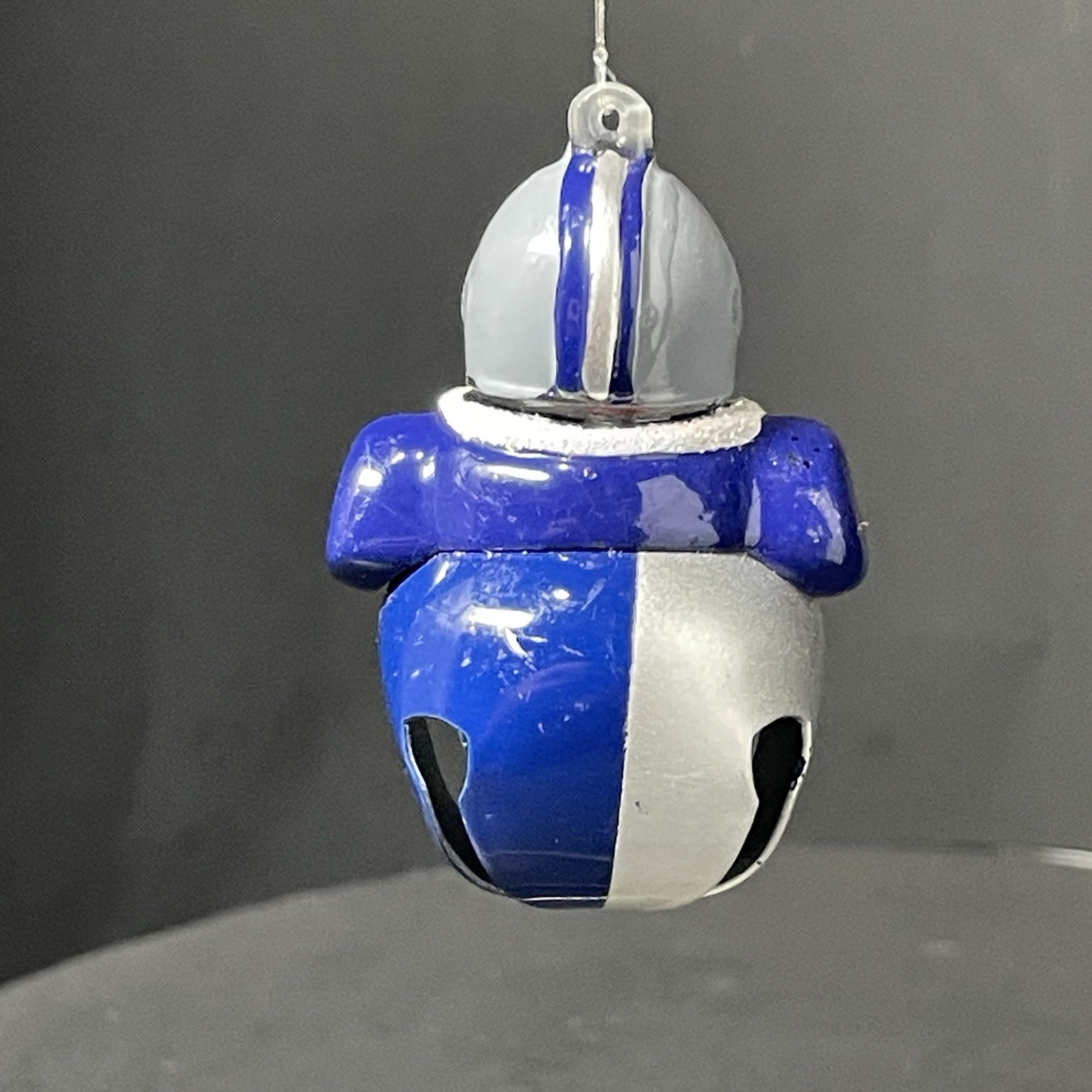 Vintage Jingle Buddies Football Player Bell Ornament Silver + Blue COWBOYS
