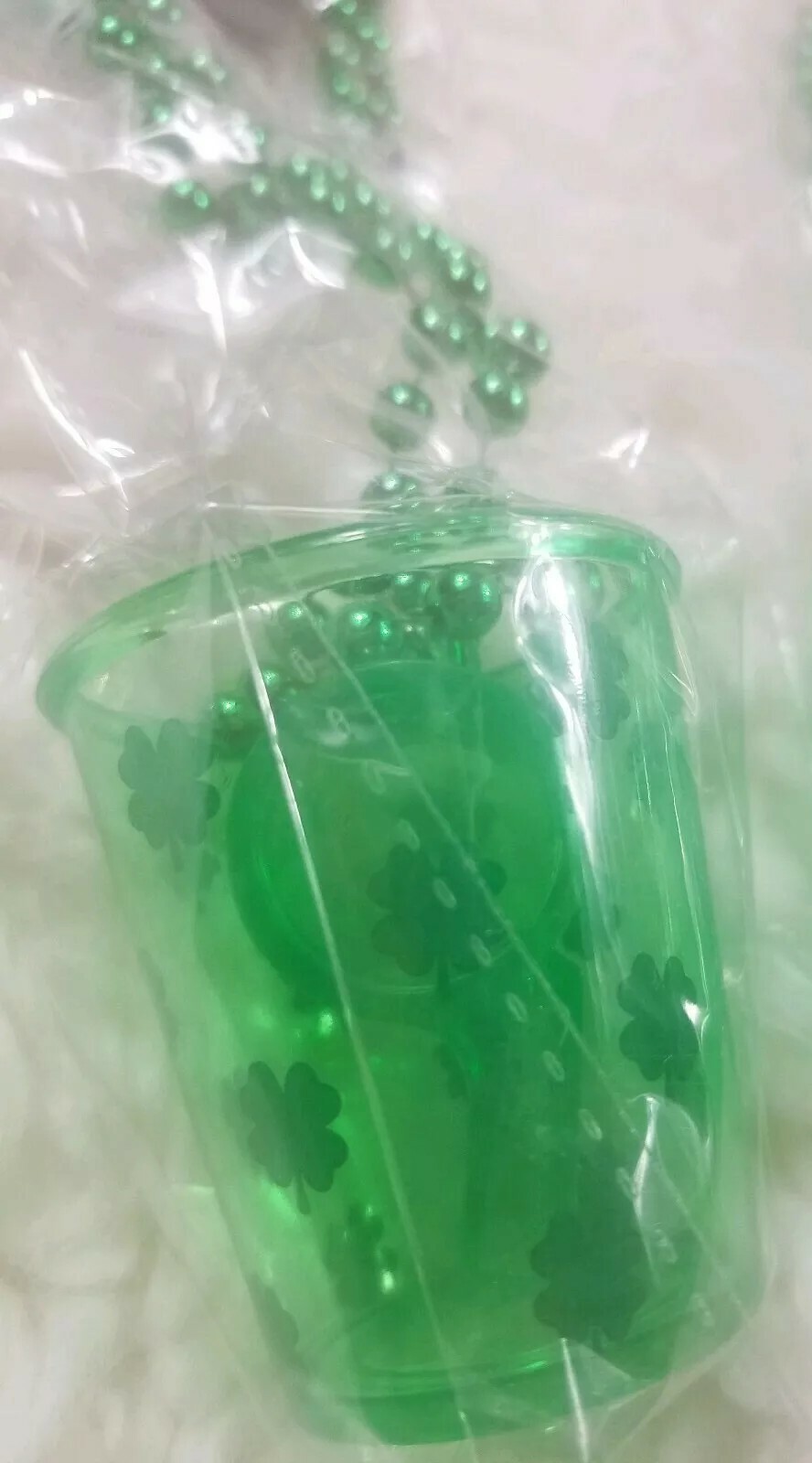Target St. Patricks Day Shot Cup Glass Whistle Necklace Green Beaded Shamrock