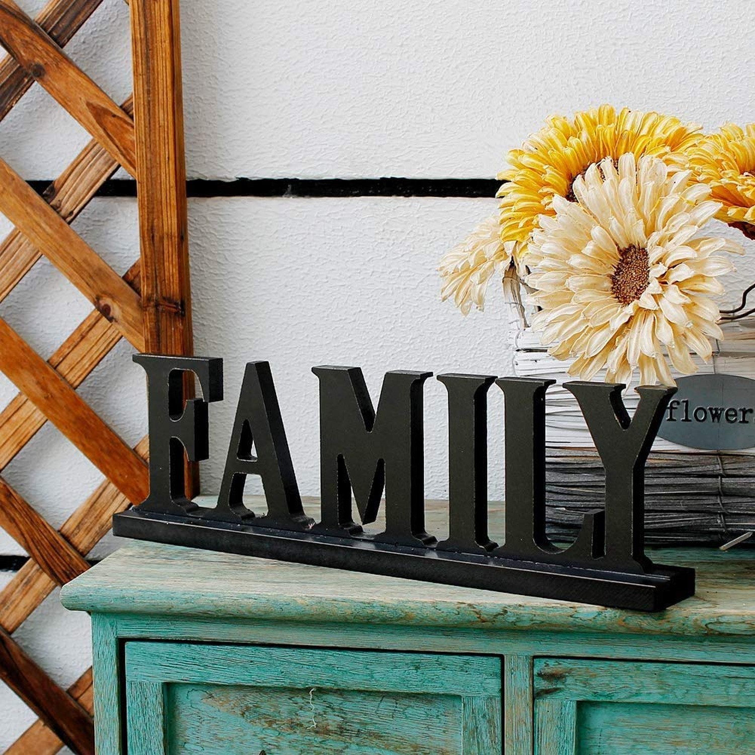 Morning View Wooden Family Sign Decor Black Free Standing Letters Cutout Wood…