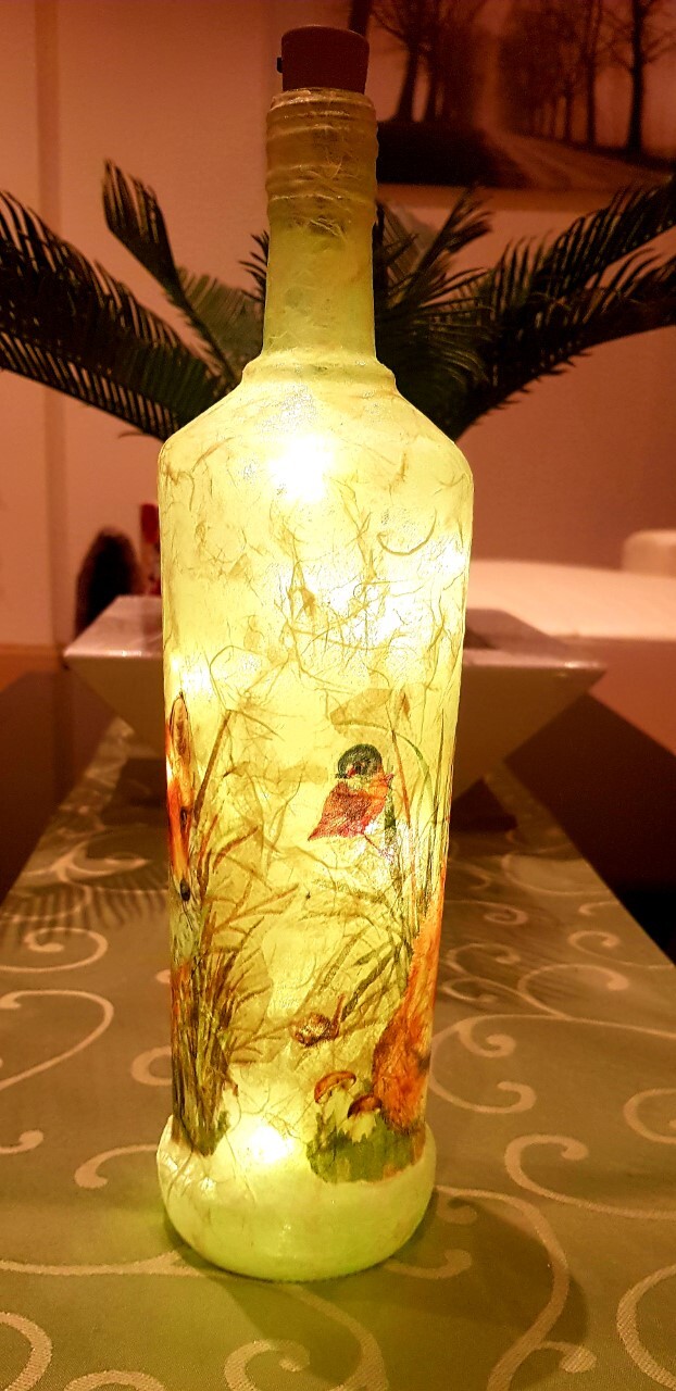 Hand Decorated Fox Light Up Bottle – Unique Gift for Animal Lovers