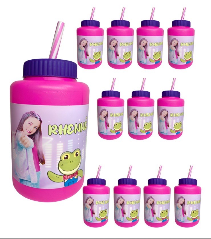 Kit 30 Vaso Dulcero Popote Niña Lara Campos Rhenee Rosa Rene/Party Supply